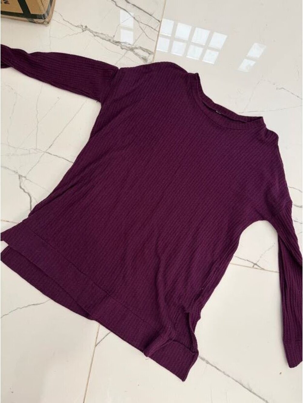 Purple Ribbed Long Sleeve Tunic Top Women's S/M